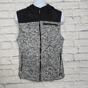 Rugby University Hoodie Vest Mens Size Medium Black Gray Full Zip Sleeveless